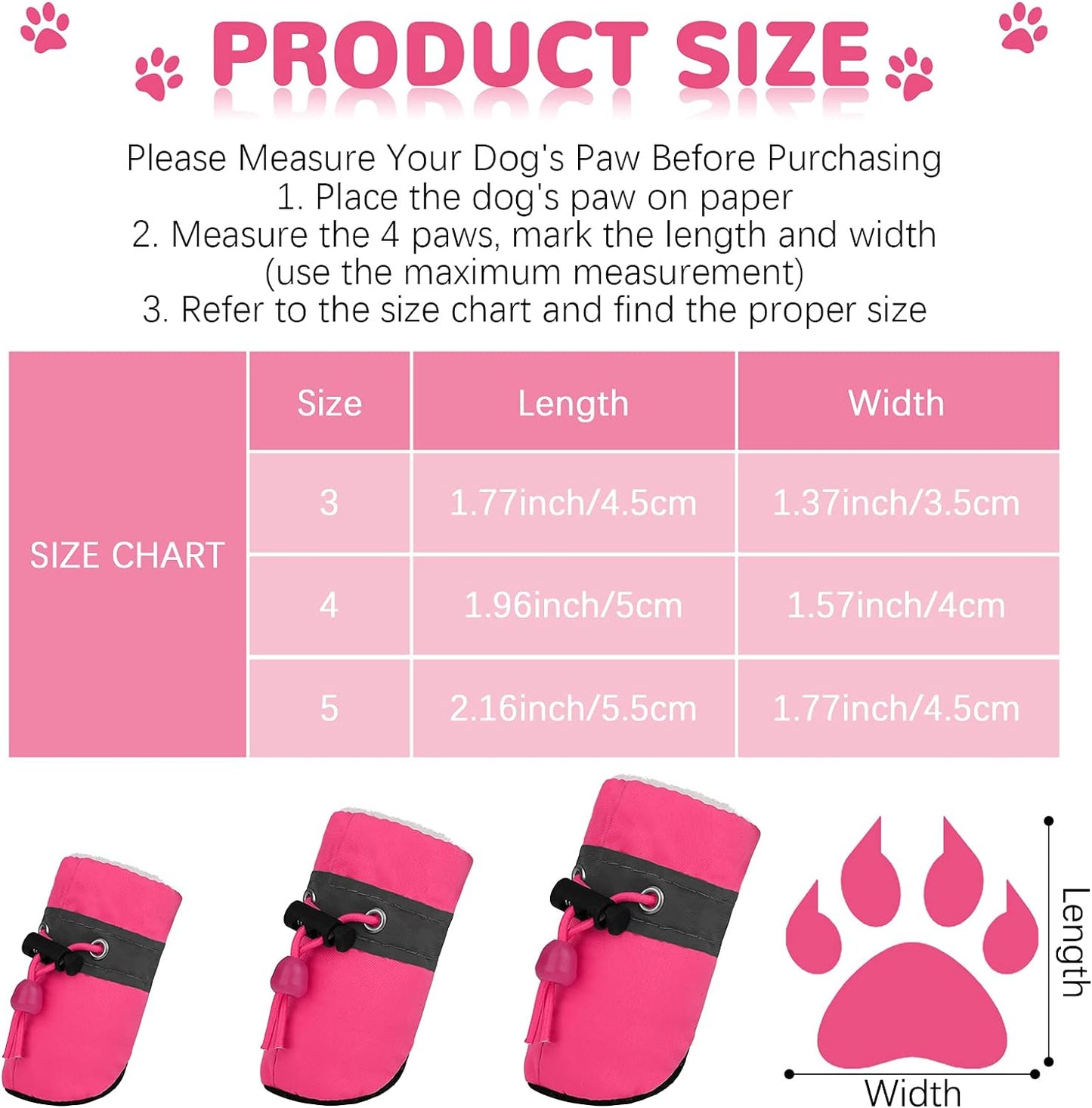 8 Pieces Dog Shoes Winter Warm Dog Paw Protector Anti-Slip Dog Boots with Reflective Straps for Dogs, Blue, Pink