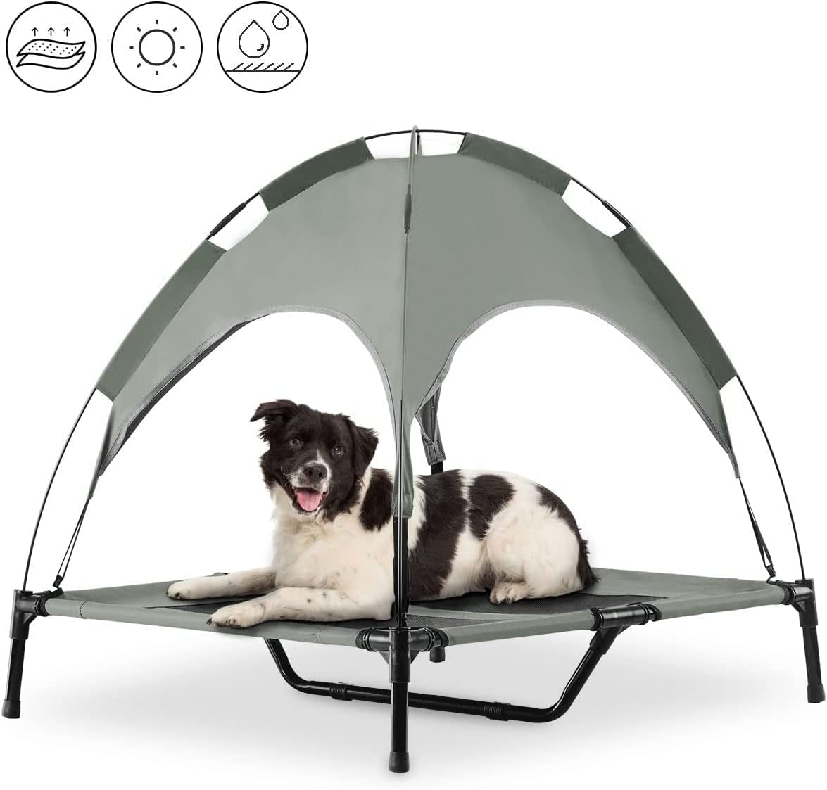 outside Lifted Dog Bed Waterproof Portable Dog Bed with Canopy for Medium Dogs Indoor and Outdoor, Detachable Dome Dog House with Removable Cover, with Extra Carry Bag, Grey