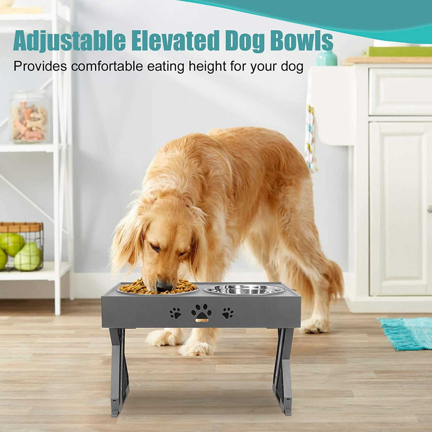 Elevated Dog Bowls Adjustable Raised Bowl with 2 Stainless Steel 1.5L Food Bowls Stand Non-Slip No Spill Dog Dish Adjusts to 3 Heights 2.8”, 8”, 12”For Small Medium Large Dogs and Pets