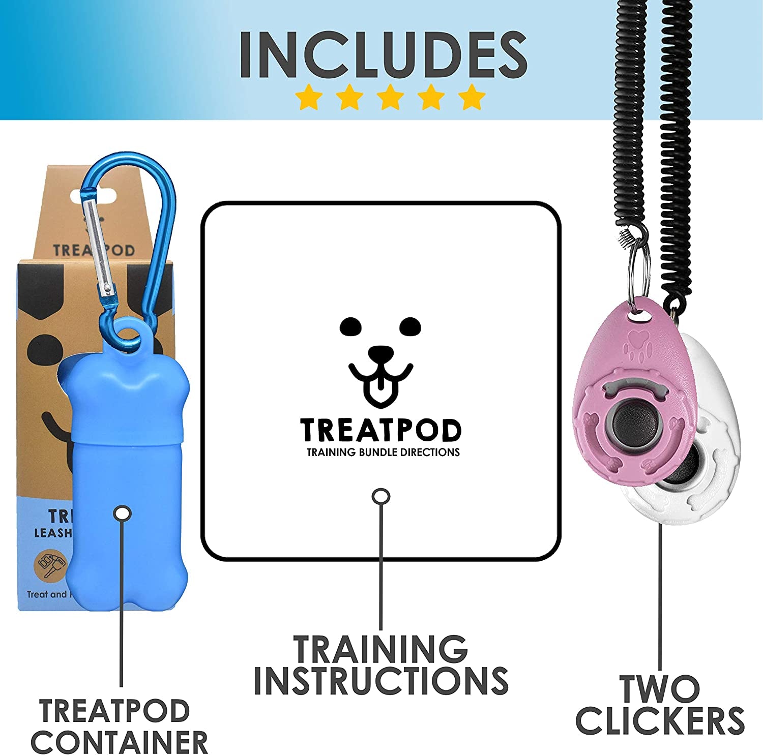 Leash Treat Holder and Training Clickers (White/Pink) - Portable Container and Clickers with Wrist Straps Training Bundle