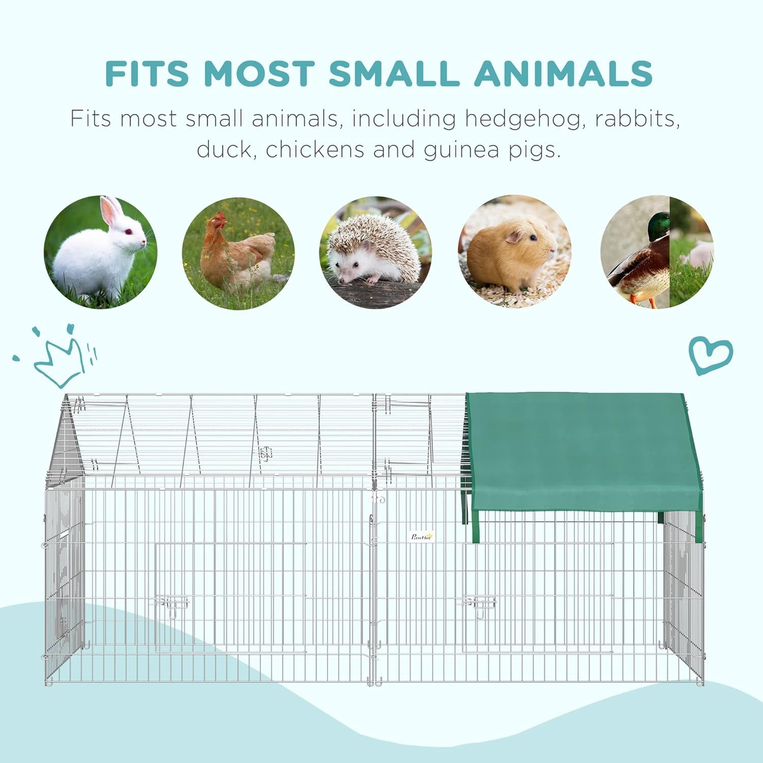 Catio Metal Chicken Run, 86.5" X 40.5" Portable Small Animal Playpen for Rabbit, Outdoor Dog Kennel with Water-Resistant Cover, Green