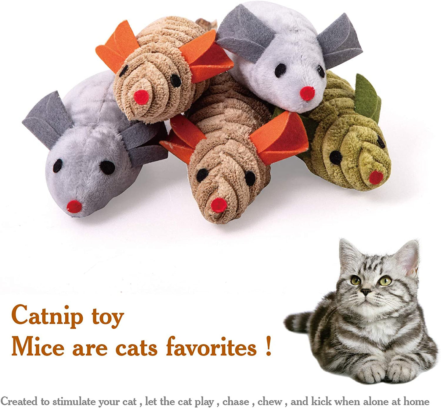 5Pcs Cat Catnip Toy Oirganic Silvervine Toys Plush Cat Chew Interactive Toys Cat Mice & Animals Toys for Indoor Cats and Kittens over 6 Months Old (Multicolor 5Pcs Mice)