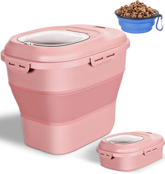 Collapsible Dog Food Storage Container, 30 Lb Pet Cat Pantry Plastic Large Containers Bin with Wheels Airtight Lids Locking Bowl, 50 Lb Kitchen Cereal Flour Sugar Rice Leakproof Sealable Dry Holder