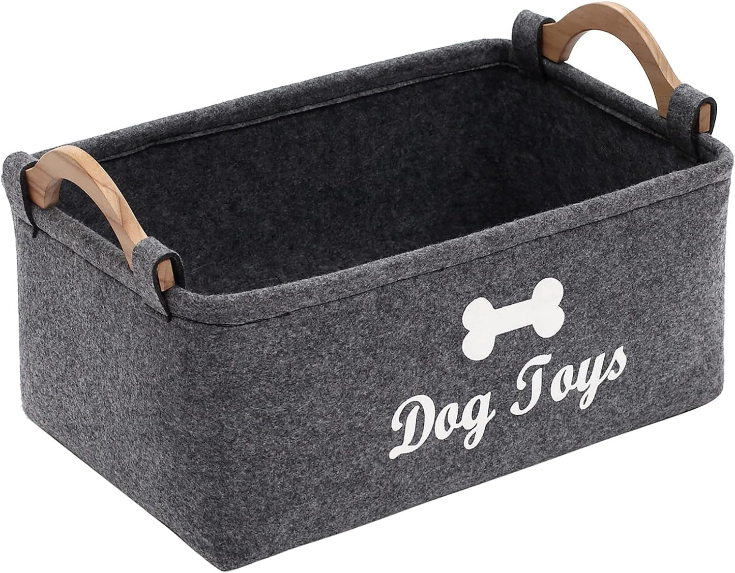 Felt Pet Toy Box and Dog Toy Box Storage Basket Chest Organizer - Perfect for Organizing Pet Toys, Blankets, Leashes and Food - Dog Toy - Grey