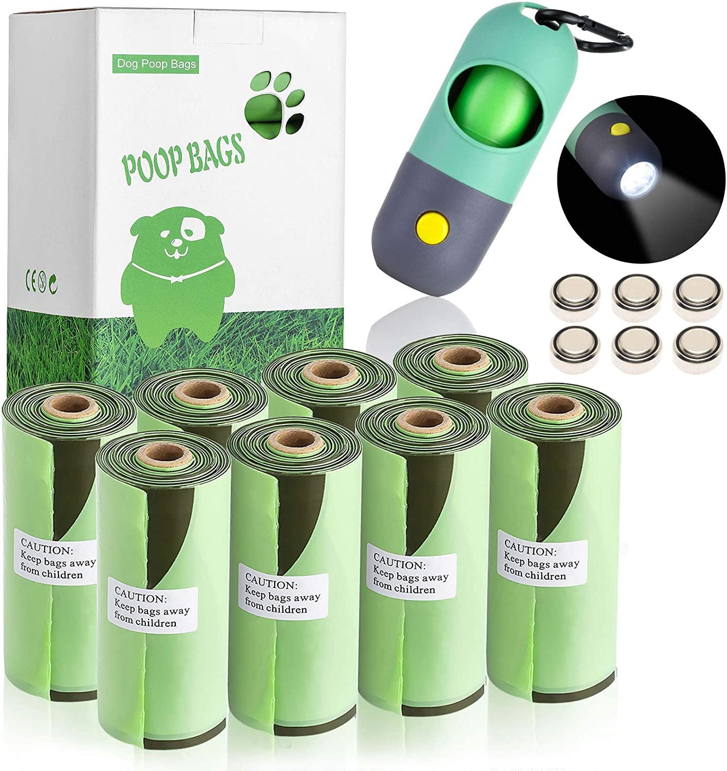 Dog Poop Bag Dispenser with Flashlight - Doggy Bag Holder, Leak-Proof Puppy Poop Bags, Extra Thick Strong Doggie Bags for Poop (120 Bags)