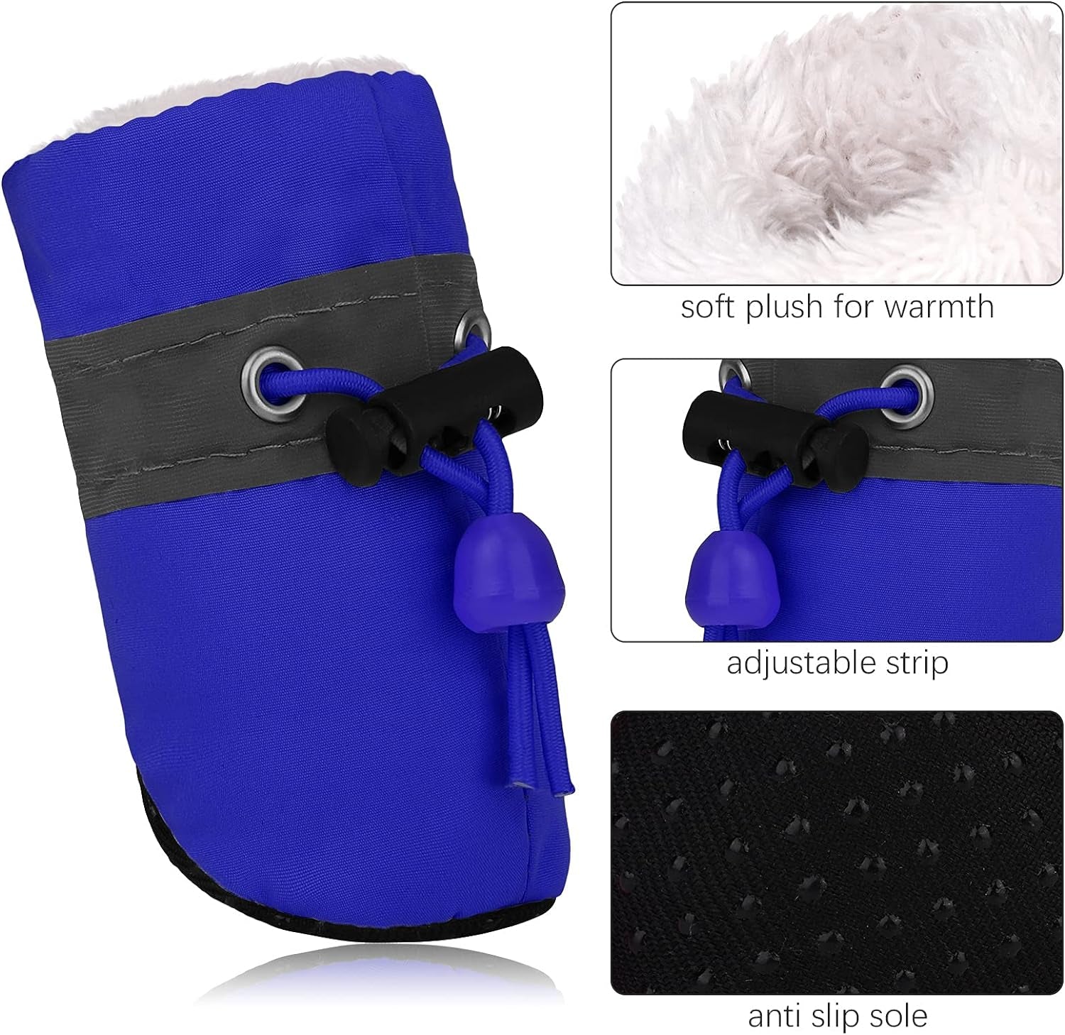 8 Pieces Dog Shoes Winter Warm Dog Paw Protector Anti-Slip Dog Boots with Reflective Straps for Dogs, Blue, Pink