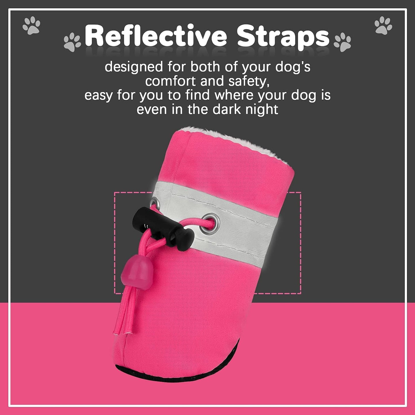 8 Pieces Dog Shoes Winter Warm Dog Paw Protector Anti-Slip Dog Boots with Reflective Straps for Dogs, Blue, Pink