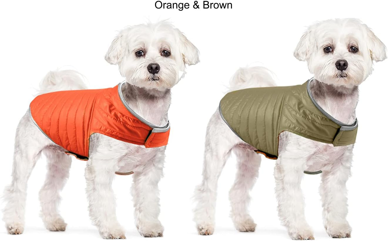 Reversible Dog Coat Cold Weather Warm Jacket Waterproof Windproof Puppy Apparel for Medium Small Pets(Orange&Brown,Xs)