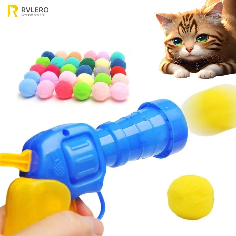 Cat Plush Ball Shooting Gun Silent Toy Interactive Relief Self Hi Fun Micro Elastic Static Sticking Fur Set Color Random