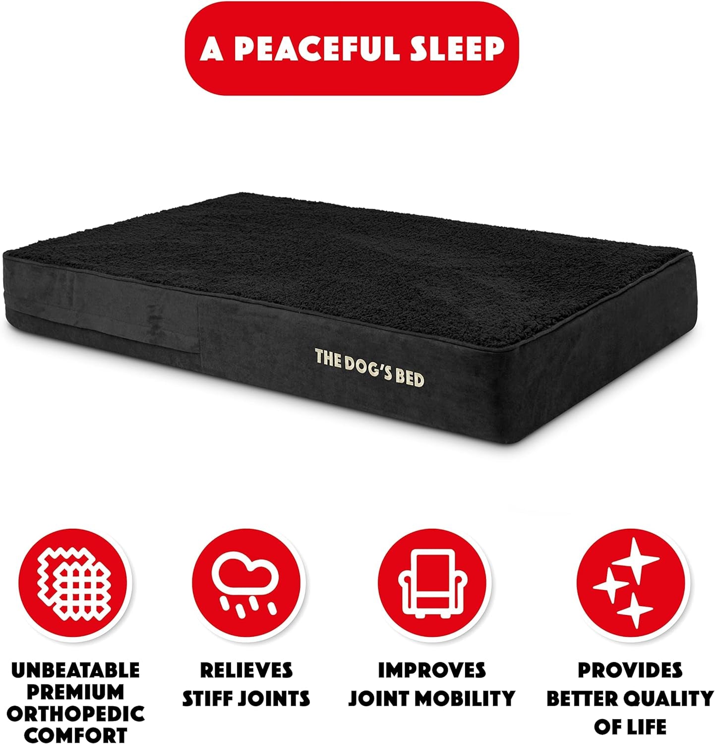 The Dog’S Bed Orthopedic Memory Foam Dog Bed, XL Black Plush, Pain Relief for Arthritis, Hip & Elbow Dysplasia, Post Surgery, Lameness, Supportive, Calming, Waterproof Washable Cover