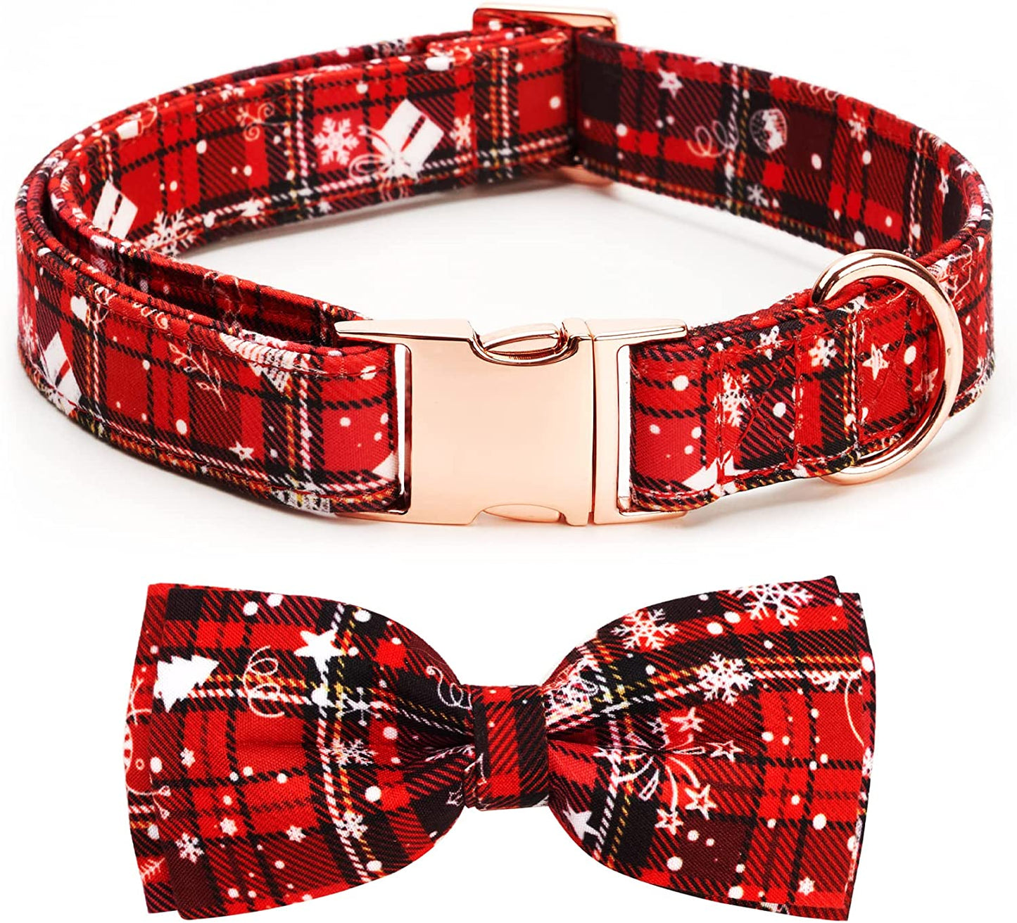 Christmas Dog Collar with Removable Bow Tie Classic Plaid Snowflake Pattern Soft Puppy Collars Durable Pet Collars for Small Medium Large Dogs