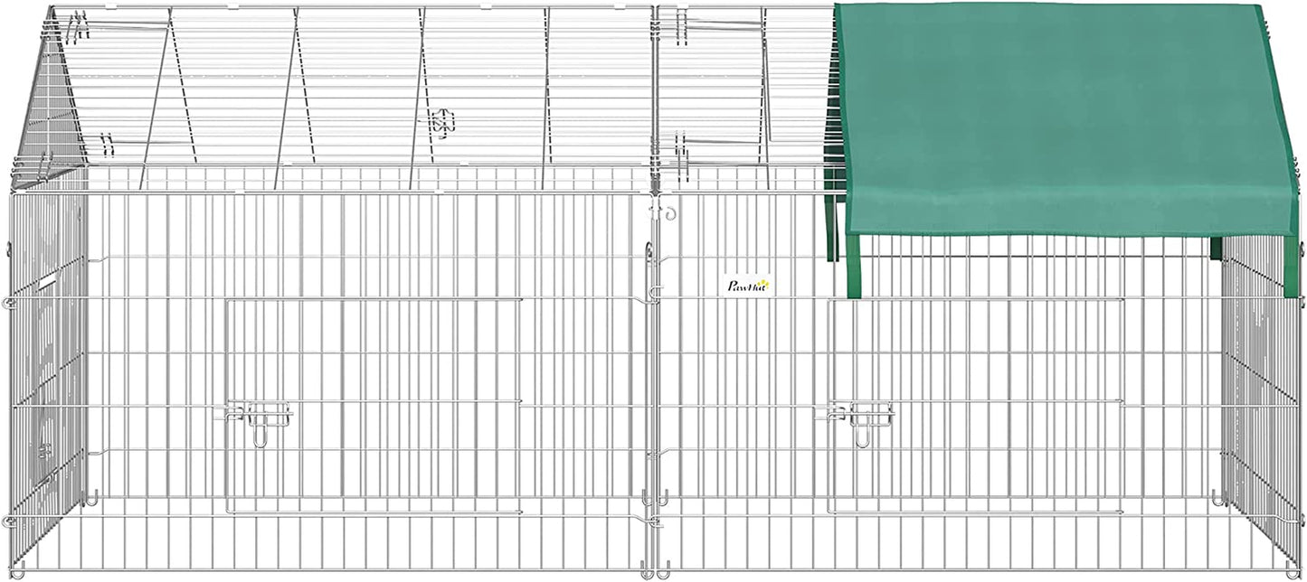 Catio Metal Chicken Run, 86.5" X 40.5" Portable Small Animal Playpen for Rabbit, Outdoor Dog Kennel with Water-Resistant Cover, Green