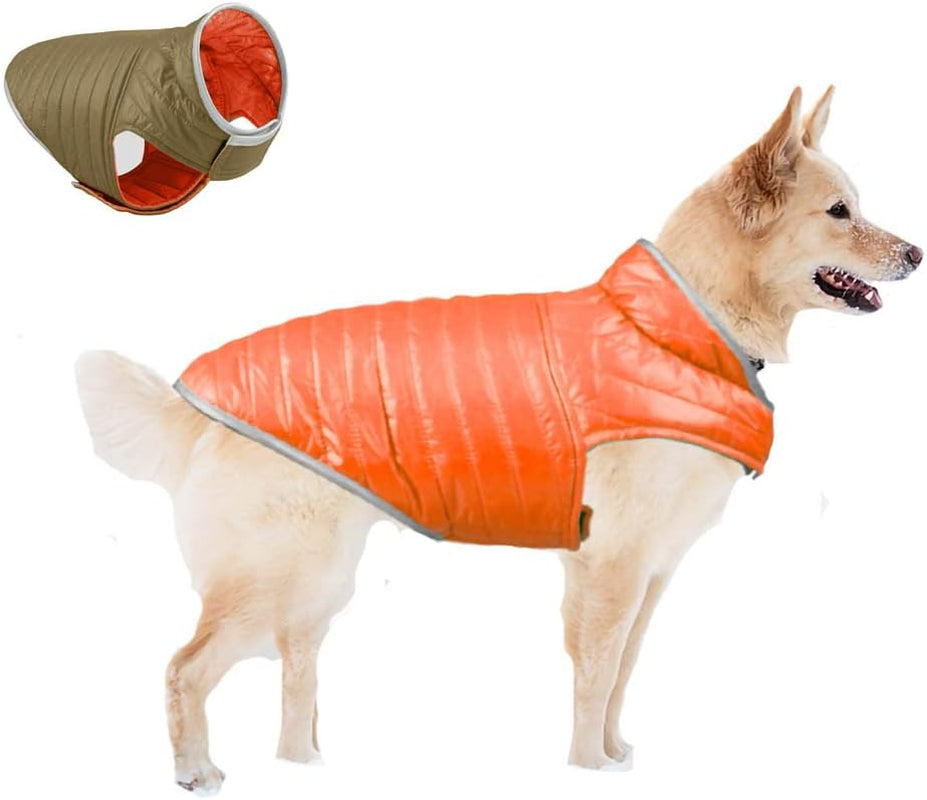 Reversible Dog Coat Cold Weather Warm Jacket Waterproof Windproof Puppy Apparel for Medium Small Pets(Orange&Brown,Xs)