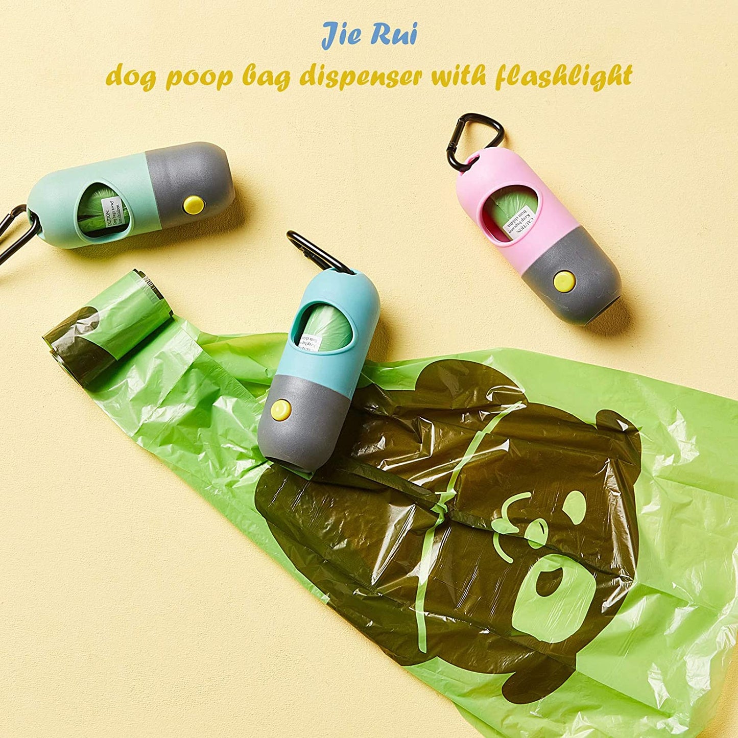 Dog Poop Bag Dispenser with Flashlight - Doggy Bag Holder, Leak-Proof Puppy Poop Bags, Extra Thick Strong Doggie Bags for Poop (120 Bags)