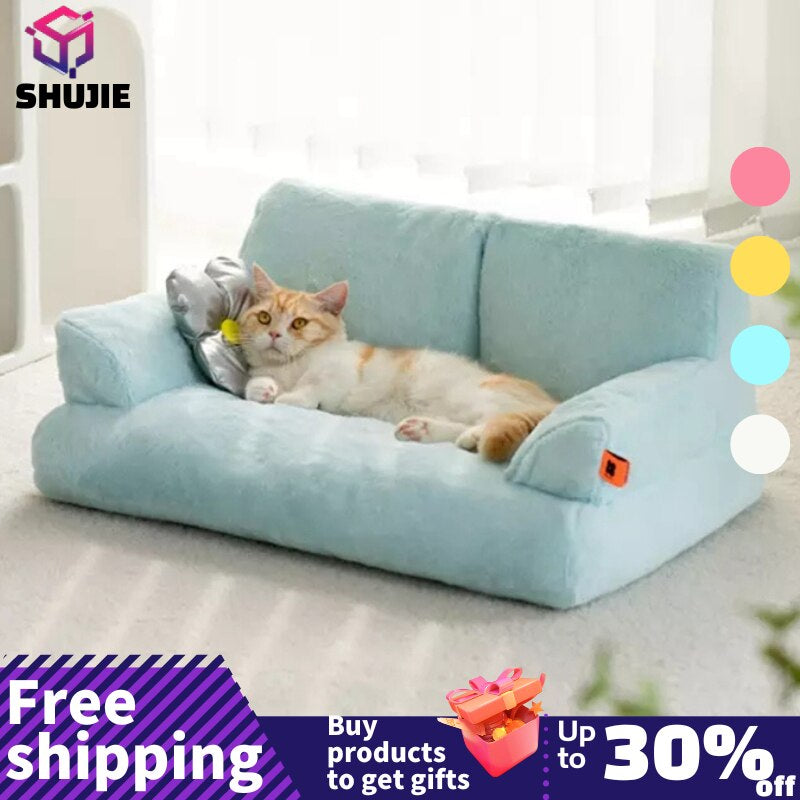 "Ultimate Comfort and Style: Premium Fur Pet Sofa Bed for Your Beloved Cat or Dog - Perfect for Summertime Relaxation!"