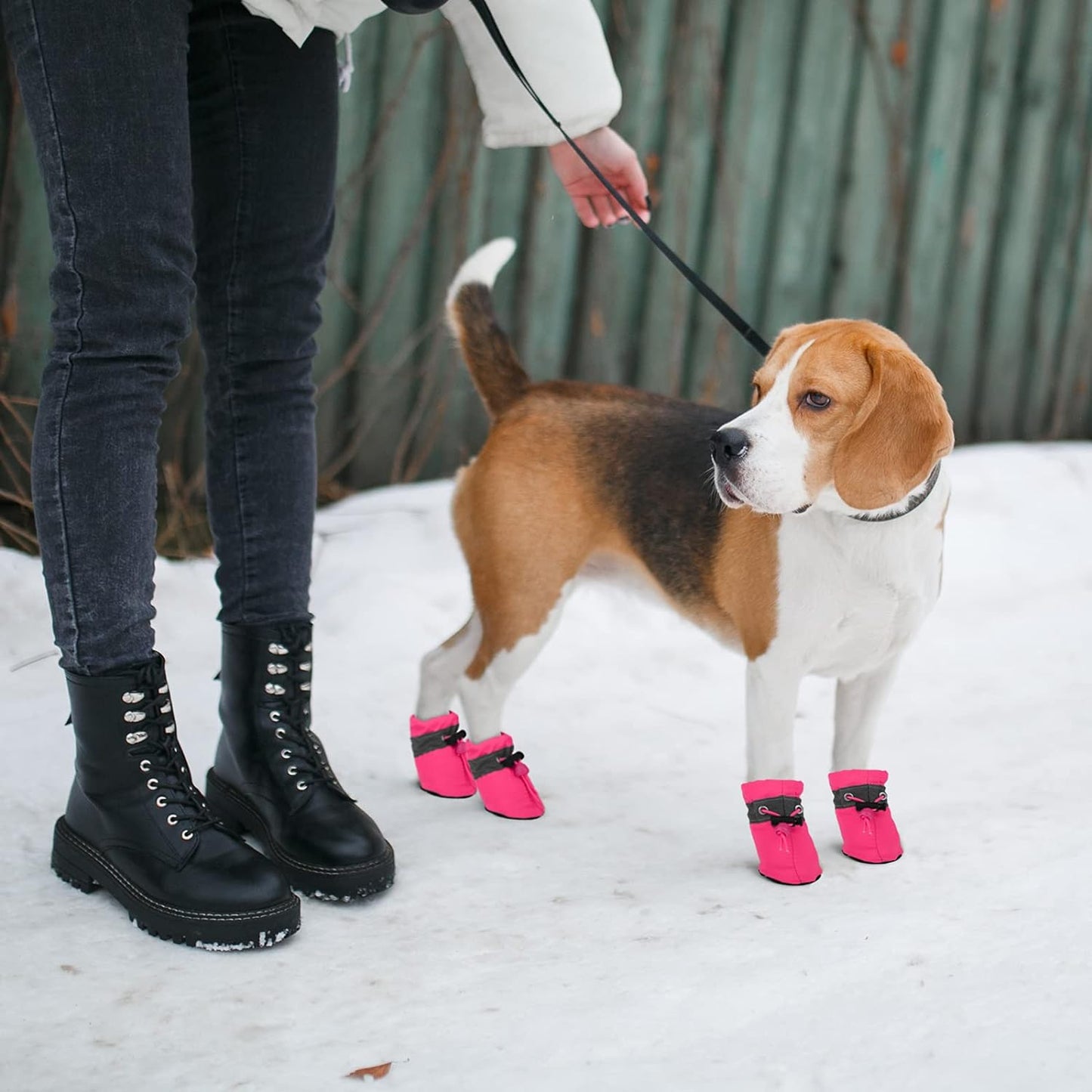 8 Pieces Dog Shoes Winter Warm Dog Paw Protector Anti-Slip Dog Boots with Reflective Straps for Dogs, Blue, Pink